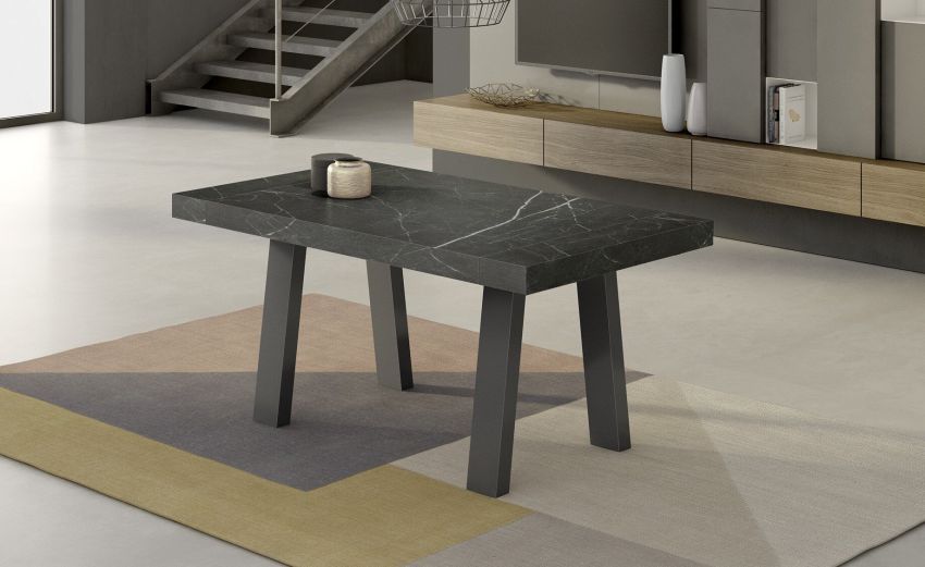 Dual tavolo in pannello nobilitato colore marmo nero L140/220 cm-Le braccia di allungamento in legno di faggio-Nero-Nobilitato-76 cmx140 cm Dual tavolo in pannello nobilitato colore marmo nero L140/220 cm-Le braccia di allungamento in legno di faggio-Nero-Nobilitato-76 cmx140 cm