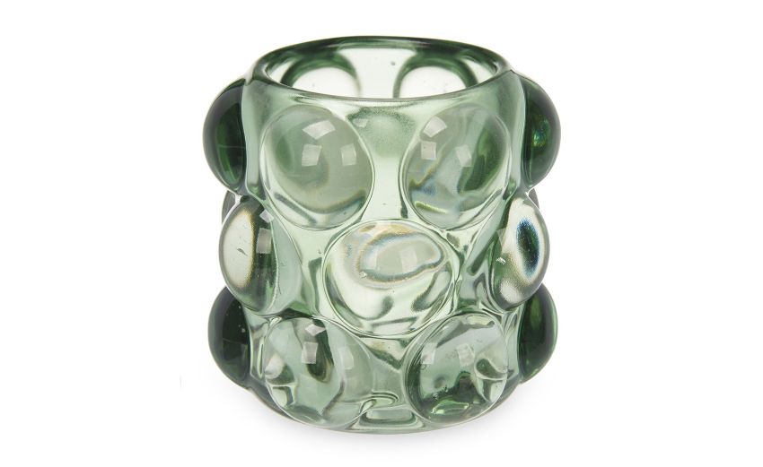 Bolla porta candela in vetro verde --Verde-Vetro
