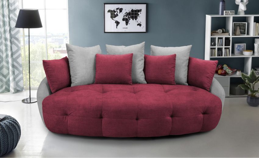 Macaron divano megasofà in tessuto grigio e corallo-Cuscini arredo inclusi-Marrone-Tessuto-80 cmx233 cm
