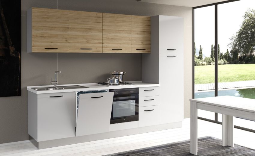 Gilda cucina 285 cm colore light grey e rovere cadiz-4 elettrodomestici Gilda cucina 285 cm colore light grey e rovere cadiz-4 elettrodomestici