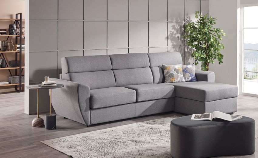 Rimini divano letto in tessuto grigio-Materasso h18 cm-Grigio-Tessuto-L 140 x P 195 cm Rimini divano letto in tessuto grigio-Materasso h18 cm-Grigio-Tessuto-L 140 x P 195 cm