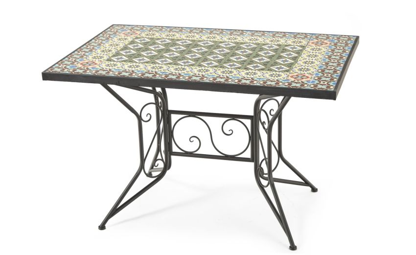 Ginger tavolo rettangolare in ferro nero -Piano in mosaico-Multicolore-Metallo-75 cmx120 cm