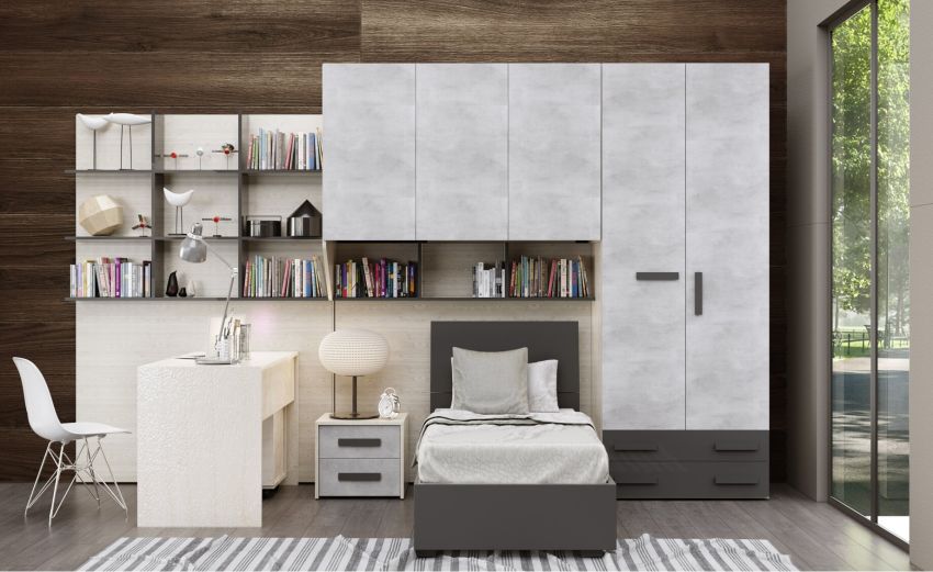 Stone ponte 5 ante grigio cenere e cemento -Con 2 cassetti Stone ponte 5 ante grigio cenere e cemento -Con 2 cassetti