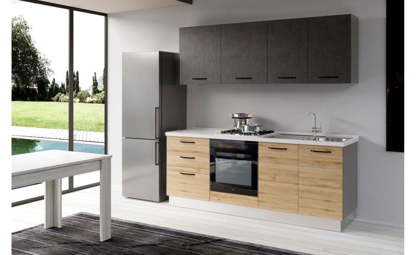 Gilda cucina 270 cm colore rovere cadiz e portland -3 elettrodomestici Gilda cucina 270 cm colore rovere cadiz e portland -3 elettrodomestici