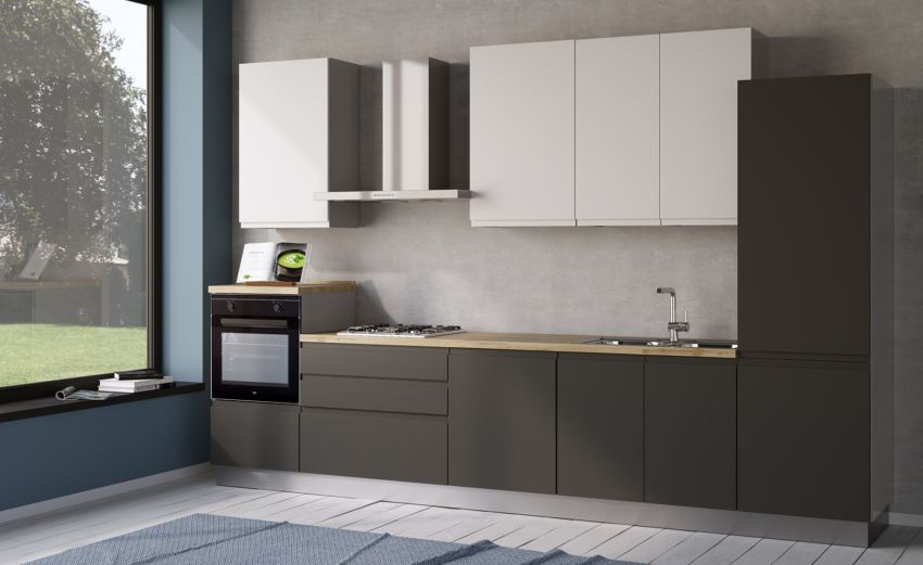 Iris cucina 360 cm colore grigio scuro e bianco opaco-3 elettrodomestici--Melaminico