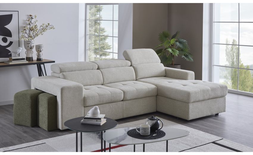 Simon divano con penisola beige-Con panchetta letto