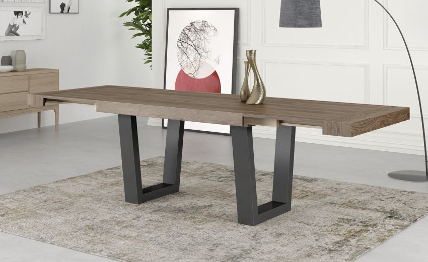 Dual tavolo in pannello nobilitato colore rovere scuro L140/220 cm-Le braccia di allungamento in legno di faggio-Legno scuro-Nobilitato-76 cmx140 cm