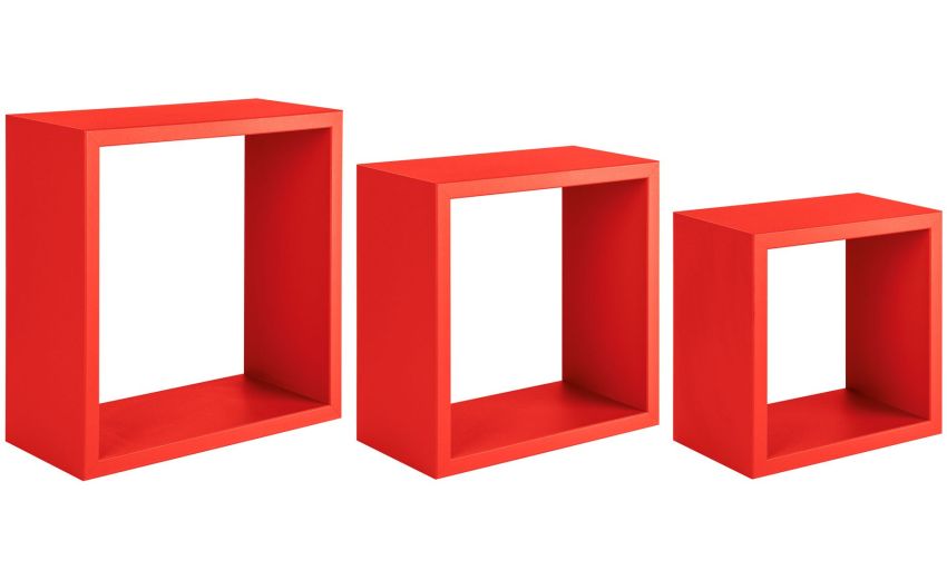 Square set 3 mensole in mdf rosso - -Rosso-Mdf