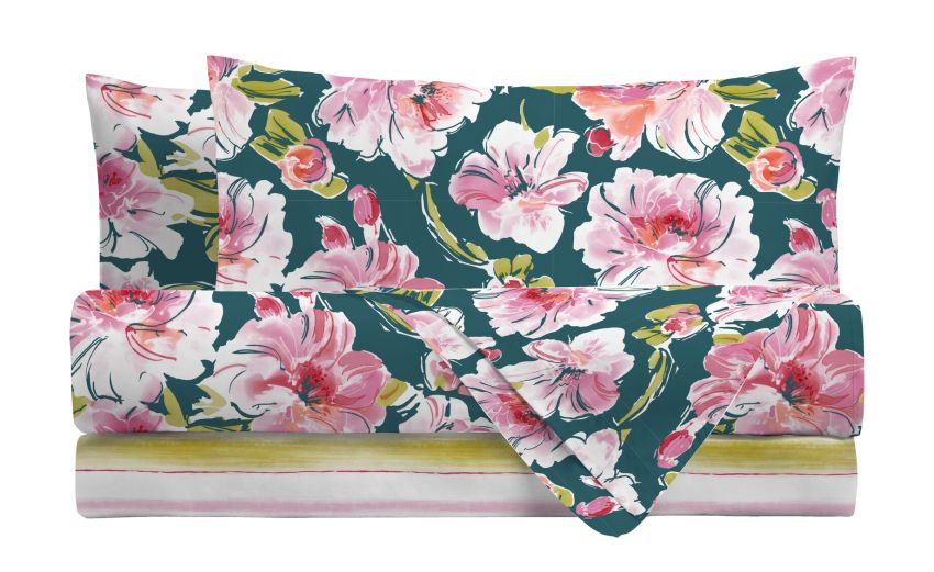 Miami teal copripiumino 2 piazze-Decorazione fiori-Multicolore-Cotone Miami teal copripiumino 2 piazze-Decorazione fiori-Multicolore-Cotone