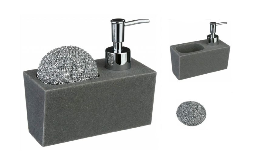 Set dispenser con spugna grigio - -Grigio-Polipropilene-13 Set dispenser con spugna grigio - -Grigio-Polipropilene-13