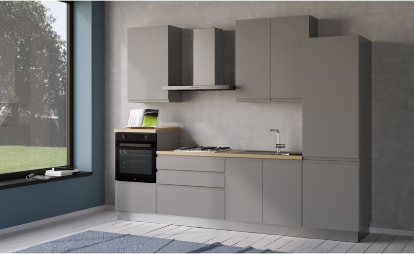 Iris cucina 300 cm colore grigio chiaro con frigo -3 elettrodomestici--Melaminico Iris cucina 300 cm colore grigio chiaro con frigo -3 elettrodomestici--Melaminico