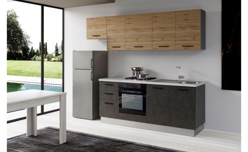 Gilda cucina 255 cm colore portland e rovere cadiz-3 elettrodomestici Gilda cucina 255 cm colore portland e rovere cadiz-3 elettrodomestici