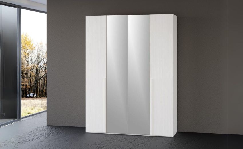 Mia armadio 4 ante battenti bianco frassino con specchi-In pannello nobilitato decorativo -Legno bianco-Nobilitato-238 cmx161 cm Mia armadio 4 ante battenti bianco frassino con specchi-In pannello nobilitato decorativo -Legno bianco-Nobilitato-238 cmx161 cm