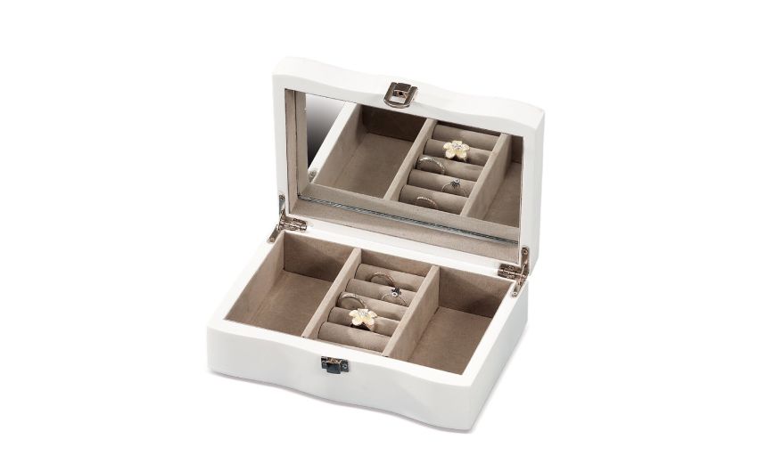 Scatola portagioie con specchio in mdf 20x14 cm- -Bianco-Mdf-6 Scatola portagioie con specchio in mdf 20x14 cm- -Bianco-Mdf-6