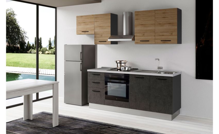 Gilda 2.0 cucina 255 cm colore portland e rovere cadiz -3 elettrodomestici Gilda 2.0 cucina 255 cm colore portland e rovere cadiz -3 elettrodomestici