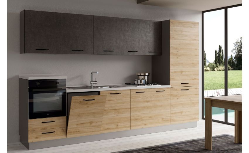 Gilda cucina 345 cm colore rovere cadiz e cemento scuro-4 elettrodomestici Gilda cucina 345 cm colore rovere cadiz e cemento scuro-4 elettrodomestici