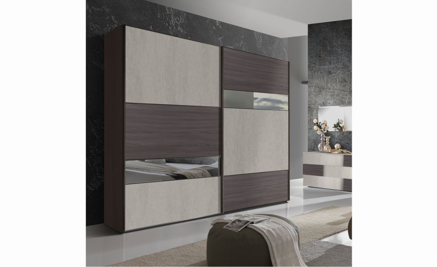 Alessia armadio scorrevole 2 ante calce e noce dark-Con inserti in specchio-Bianco-Pannello-246 cmx277 cm Alessia armadio scorrevole 2 ante calce e noce dark-Con inserti in specchio-Bianco-Pannello-246 cmx277 cm