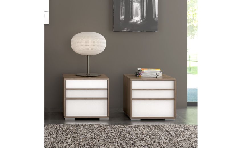 Lorena comodino 2 cassetti noce e bianco lucido-In pannello ecologico certificato-Bianco-Pannello ecologico-43 cmx51 cm Lorena comodino 2 cassetti noce e bianco lucido-In pannello ecologico certificato-Bianco-Pannello ecologico-43 cmx51 cm