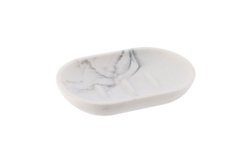 Carrara portasapone bianco effetto marmo Ø10 cm- -Bianco-Poliresina-2