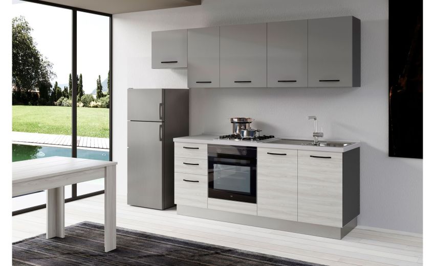 Gilda cucina 255 cm colore frassino ghiaccio e light grey-3 elettrodomestici Gilda cucina 255 cm colore frassino ghiaccio e light grey-3 elettrodomestici