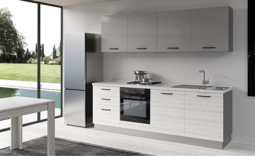 Gilda cucina 240 cm colore frassino ghiaccio e light grey-2 elettrodomestici-Grigio chiaro-Pannello Gilda cucina 240 cm colore frassino ghiaccio e light grey-2 elettrodomestici-Grigio chiaro-Pannello