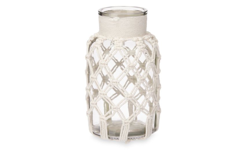 Macrame vaso con tessuto bianco H26