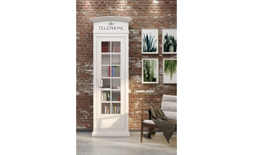Street libreria in pannello bianco-1 anta vetro stile cabina londinese-Bianco-Pannello-215 cmx68 cm Street libreria in pannello bianco-1 anta vetro stile cabina londinese-Bianco-Pannello-215 cmx68 cm
