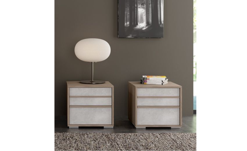 Lorena comodino 2 cassetti olmo e cemento-In pannello ecologico certificato-Cemento-Pannello ecologico-43 cmx51 cm Lorena comodino 2 cassetti olmo e cemento-In pannello ecologico certificato-Cemento-Pannello ecologico-43 cmx51 cm