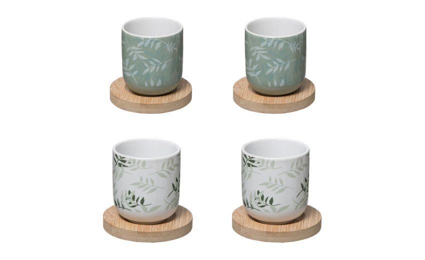 Floral set 4 tazzine foliage in porcellana 130 ml---Porcellana Floral set 4 tazzine foliage in porcellana 130 ml---Porcellana