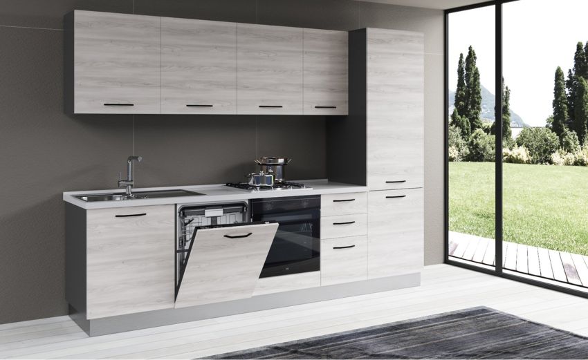 Gilda cucina 285 cm colore frassino ghiaccio -4 elettrodomestici Gilda cucina 285 cm colore frassino ghiaccio -4 elettrodomestici