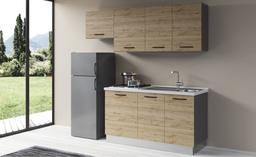 Gilda cucina 210 cm colore rovere cadiz -1 elettrodomestico--Pannello-216 cmx210 cm