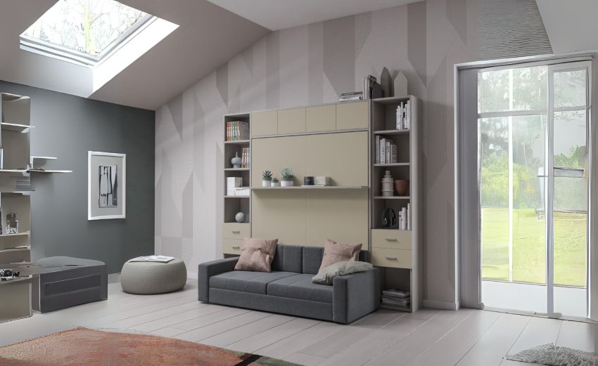 Cabrio letto a scomparsa con divano e mensola colore tiglio e corda-L272xH242-Bianco-Pannello-Matrimoniale Cabrio letto a scomparsa con divano e mensola colore tiglio e corda-L272xH242-Bianco-Pannello-Matrimoniale