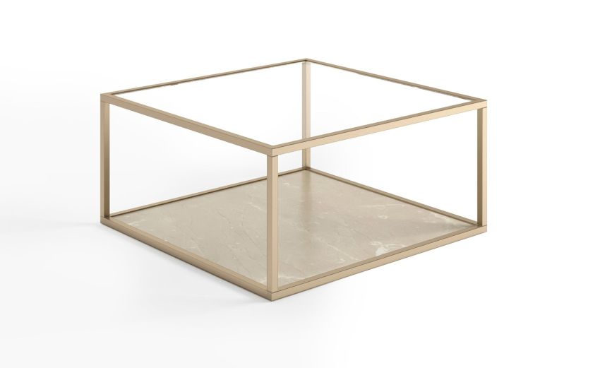 Vista tavolino in metallo verniciato colore Champagne/Opera--Oro-Pannello-38 cmx80 cm