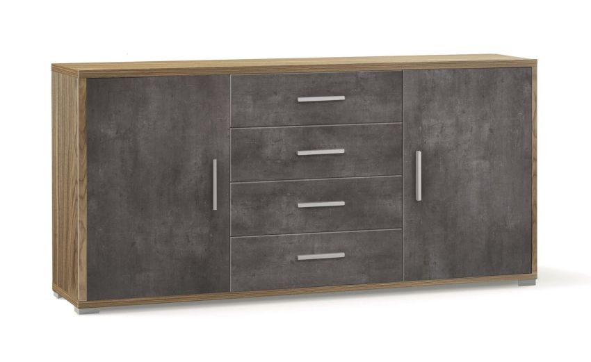 Work mobile ufficio basso 2 ante e 4 cassetti colore noce/ossido nero--Legno-Melaminico-84 cmx173 cm Work mobile ufficio basso 2 ante e 4 cassetti colore noce/ossido nero--Legno-Melaminico-84 cmx173 cm