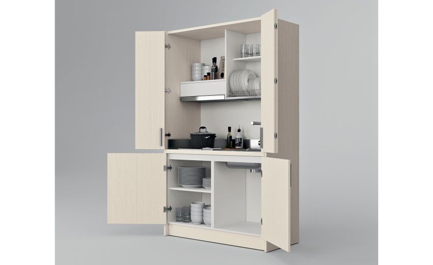 Cabrio cucina a scomparsa betulla-Monoblocco con piano cottura a induzione e cappa - misura L.125 x P.62 x H.208 cm-Legno bianco-Pannello ecologico-208 cmx125 cm Cabrio cucina a scomparsa betulla-Monoblocco con piano cottura a induzione e cappa - misura L.125 x P.62 x H.208 cm-Legno bianco-Pannello ecologico-208 cmx125 cm