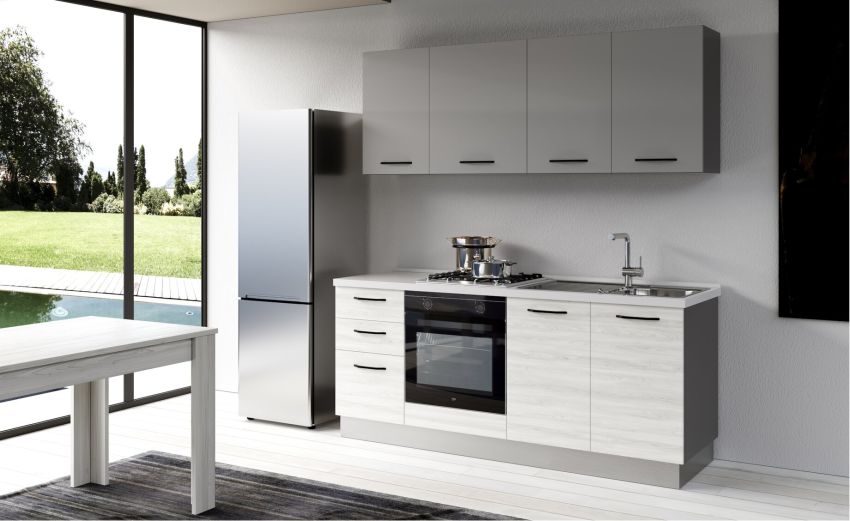 Gilda cucina 195 cm colore frassino ghiaccio e light grey-2 elettrodomestici
