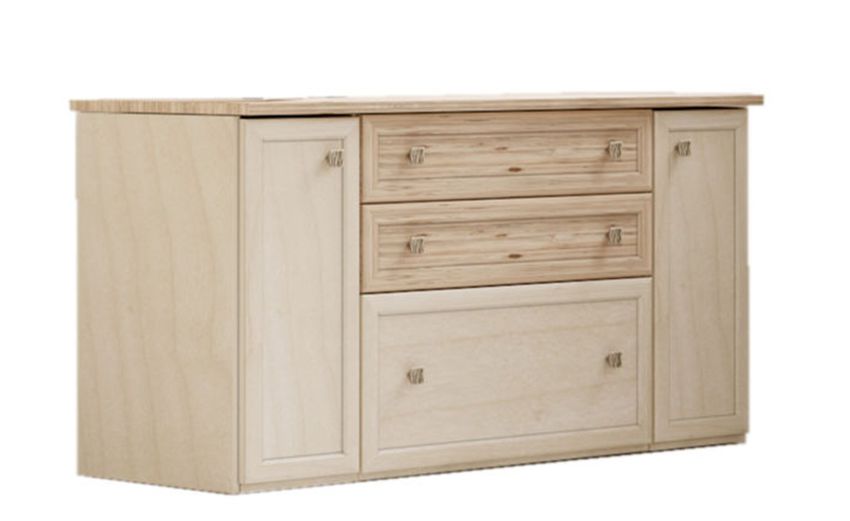 Susy comò 2 ante e 3 cassetti betulla e legno naturale-In pannello ecologico certificato-Legno scuro-Pannello ecologico-87 cmx161 cm