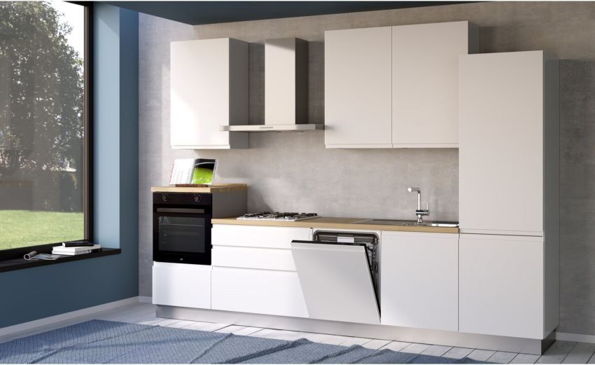 Iris cucina 330 cm colore bianco opaco con lavastoviglie-4 elettrodomestici--Melaminico Iris cucina 330 cm colore bianco opaco con lavastoviglie-4 elettrodomestici--Melaminico
