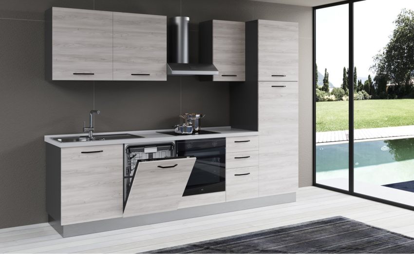Gilda 2.0 cucina 285 cm colore frassino ghiaccio -4 elettrodomestici
