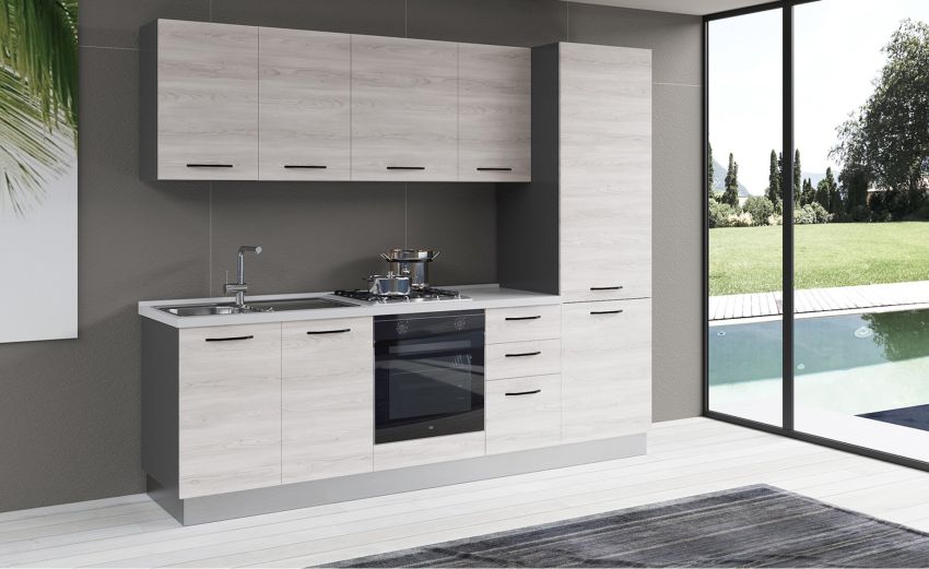 Gilda cucina 255 cm colore frassino ghiaccio -3 elettrodomestici Gilda cucina 255 cm colore frassino ghiaccio -3 elettrodomestici