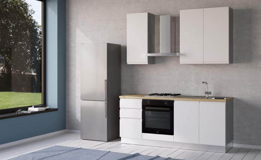 Iris cucina 195 cm colore bianco opaco -2 elettrodomestici --Melaminico
