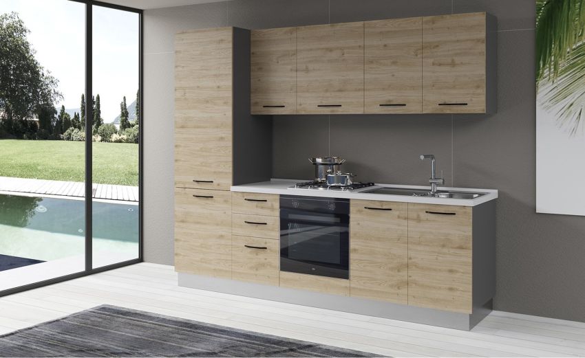 Gilda cucina 255 cm colore rovere cadiz -3 elettrodomestici