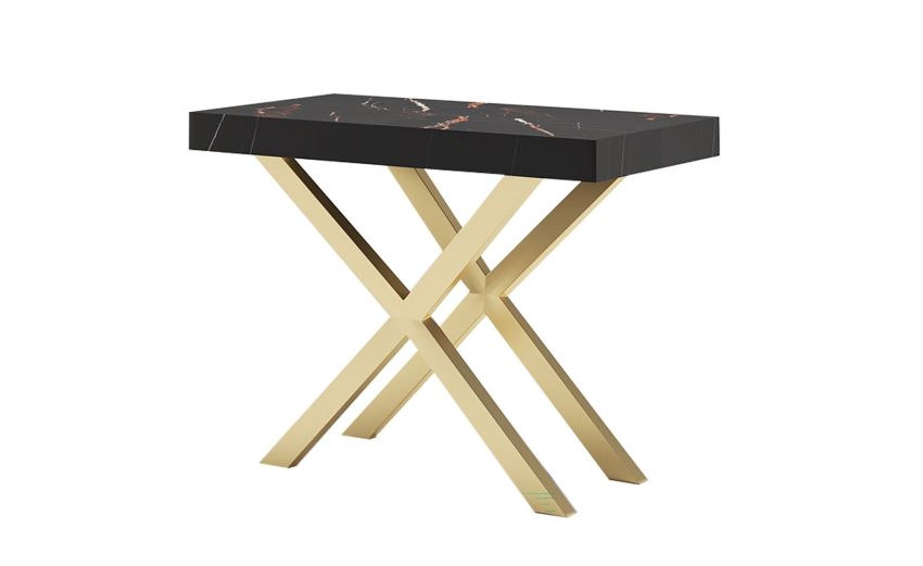 Venezia tavolo allungabile oro e calacatta nero-Piano in melaminico e gambe in metallo con finitura verniciata oro opaco e nero--Melaminico-78 cmx300 cm Venezia tavolo allungabile oro e calacatta nero-Piano in melaminico e gambe in metallo con finitura verniciata oro opaco e nero--Melaminico-78 cmx300 cm