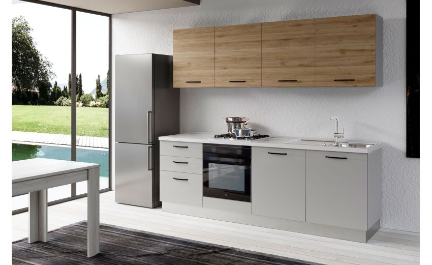 Gilda cucina 300 cm colore light grey e rovere cadiz -3 elettrodomestici Gilda cucina 300 cm colore light grey e rovere cadiz -3 elettrodomestici