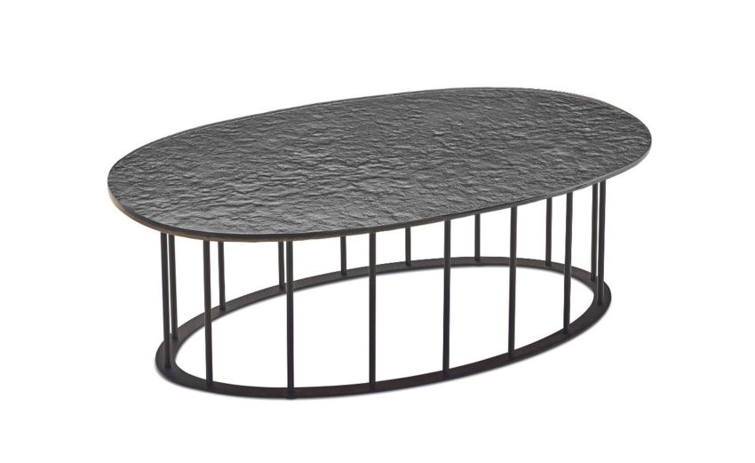 Chic tavolino elittico metallo nero e piano grigio martellato--Grigio-Metallo-30 cmx90 cm Chic tavolino elittico metallo nero e piano grigio martellato--Grigio-Metallo-30 cmx90 cm