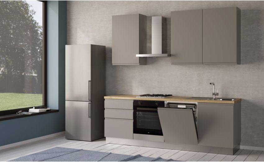 Iris cucina 240 cm colore grigio chiaro con lavastoviglie-3 elettrodomestici--Melaminico Iris cucina 240 cm colore grigio chiaro con lavastoviglie-3 elettrodomestici--Melaminico
