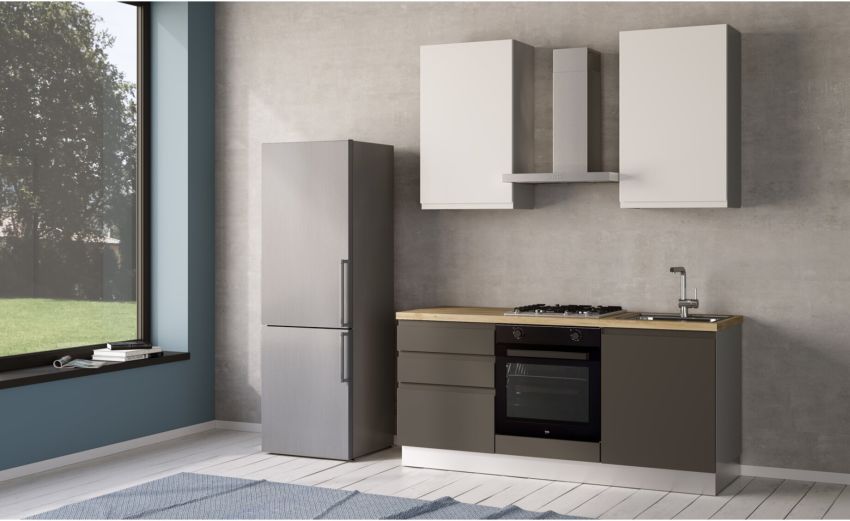 Iris cucina 180 cm colore grigio scuro e bianco opaco -2 elettrodomestici--Melaminico Iris cucina 180 cm colore grigio scuro e bianco opaco -2 elettrodomestici--Melaminico