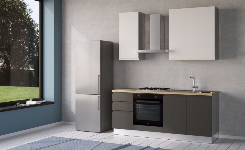 Iris cucina 195 cm colore grigio scuro e bianco opaco-2 elettrodomestici--Melaminico Iris cucina 195 cm colore grigio scuro e bianco opaco-2 elettrodomestici--Melaminico