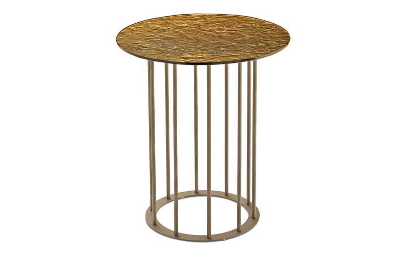 Chic tavolino struttura metallo beige e piano ambra martellato martellato--Oro-Metallo-50 cmx45 cm