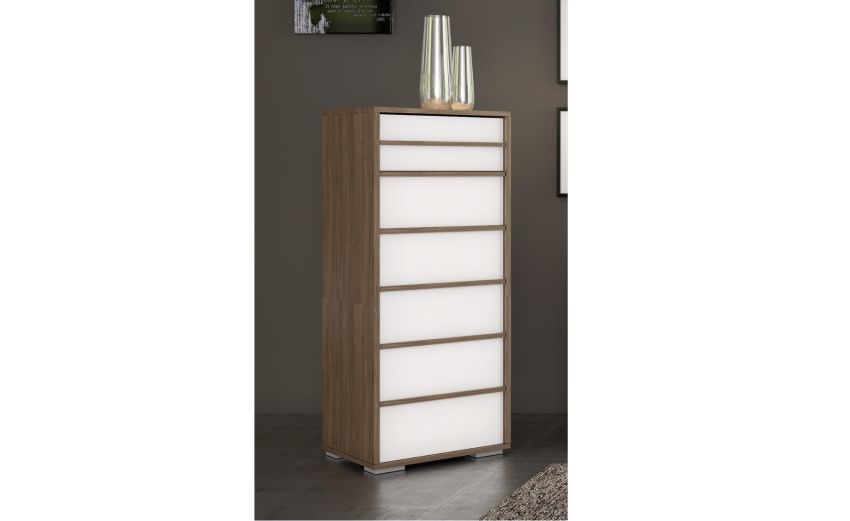 Lorena settimino 6 cassetti noce e bianco lucido-In pannello ecologico certificato-Marrone-Pannello ecologico-120 cmx51 cm Lorena settimino 6 cassetti noce e bianco lucido-In pannello ecologico certificato-Marrone-Pannello ecologico-120 cmx51 cm